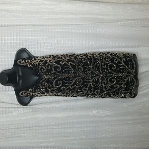 Xscape Black and Gold Embellished Dress